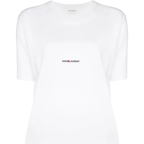 Weißes Logo Box Fit T-Shirt , Damen, Größe: L - Saint Laurent - Modalova