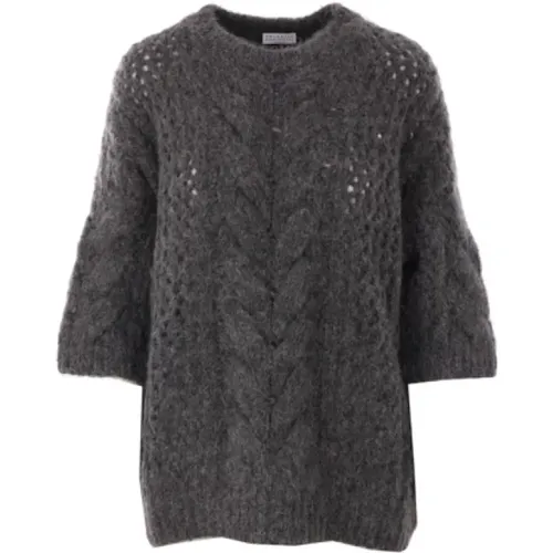 Grey Sweater with Braided Knit , female, Sizes: L - BRUNELLO CUCINELLI - Modalova
