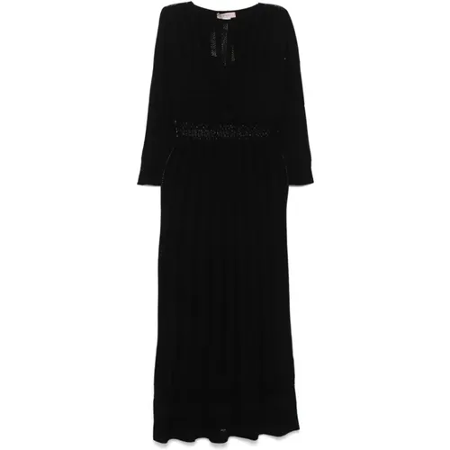 Schwarzes Strickkleid mit Raffungsdetails , Damen, Größe: M - Twinset - Modalova