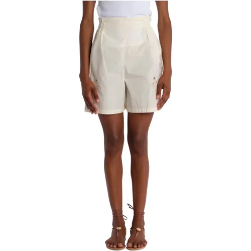 Embroidered Bermuda Shorts Ivory Cotton , female, Sizes: S, 2XS - Attic and Barn - Modalova
