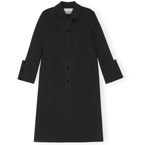 Schwarzer Bonded Crepe Coat , Damen, Größe: XS - Ganni - Modalova