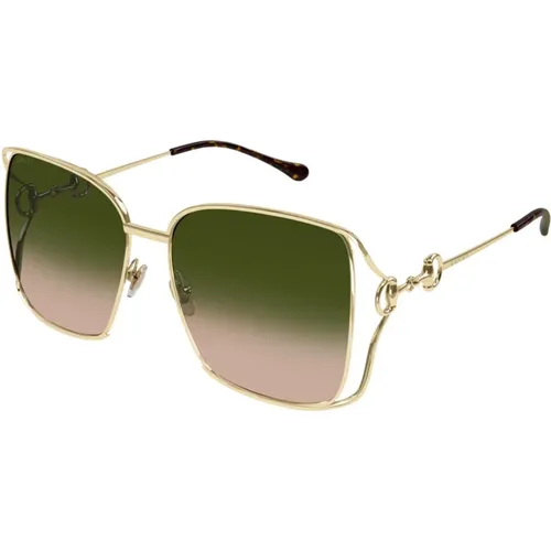 Gold/Brown Green Shaded Sunglasses , female, Sizes: 61 MM - Gucci - Modalova