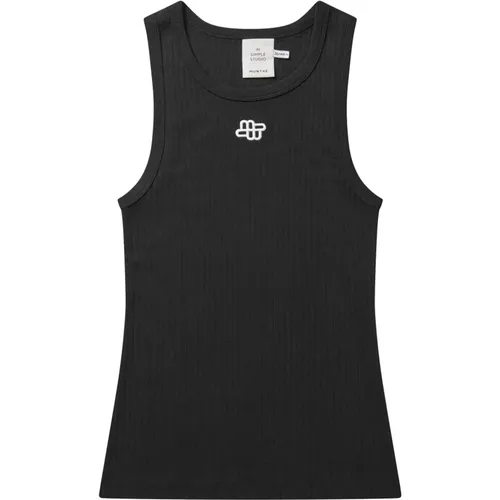 Schwarzes Top mit gesticktem Logo , Damen, Größe: 2XS - Munthe - Modalova