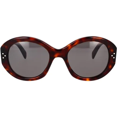 Round Sunglasses in Havana Acetate with Grey Lenses , female, Sizes: 53 MM - Celine - Modalova