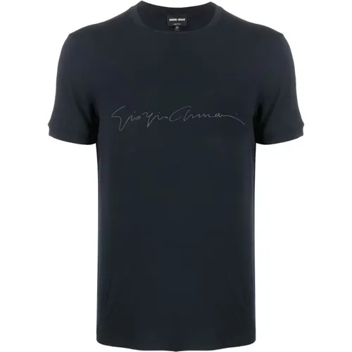 T-Shirts,Elegantes Blaues T-Shirt mit Kurzen Ärmeln - Giorgio Armani - Modalova