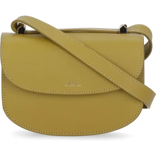 Olivgrüne Leder-Schultertasche mit goldenem Logo - A.P.C. - Modalova