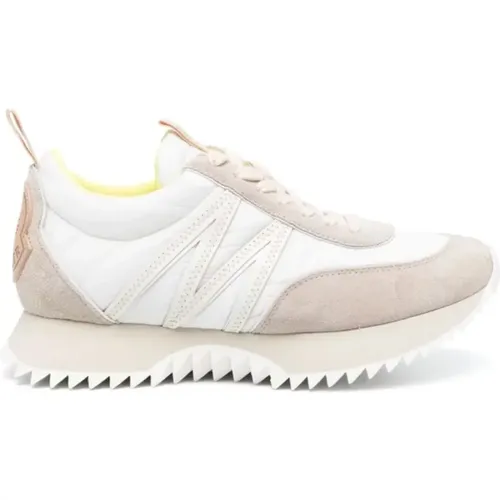 Logo Sneakers Weiß/Beige Gummisohle , Damen, Größe: 40 EU - Moncler - Modalova