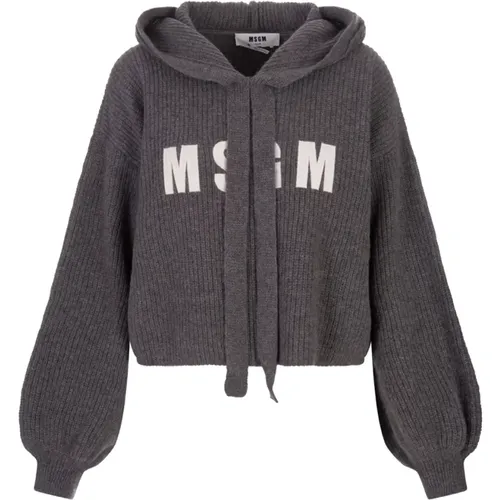 Grauer Kapuzenpullover mit Impact-Logo - MSGM - Modalova