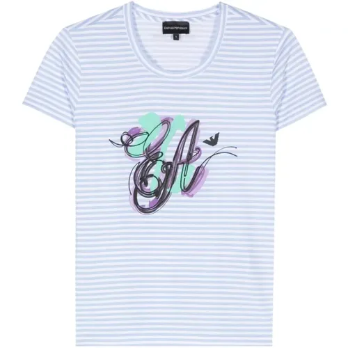 Blau Gestreiftes Jersey T-Shirt , Damen, Größe: S - Emporio Armani - Modalova