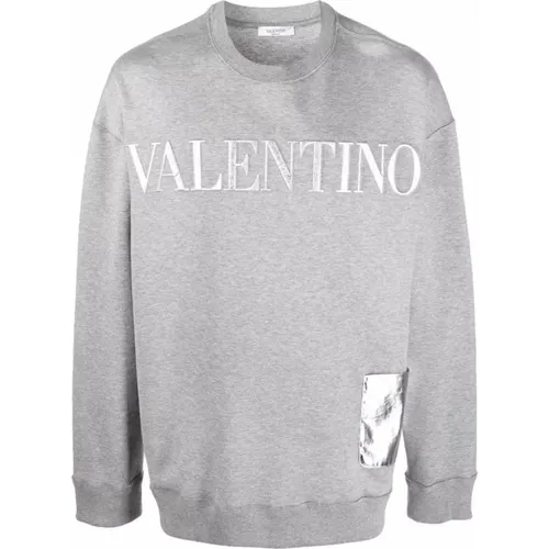 Grauer Baumwoll-Sweatshirt mit Logo Relief - Valentino - Modalova