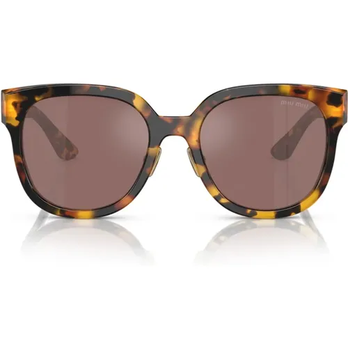 Square Sunglasses with Havana Frame and Dark Mirrored Lenses , female, Sizes: 55 MM - Miu Miu - Modalova