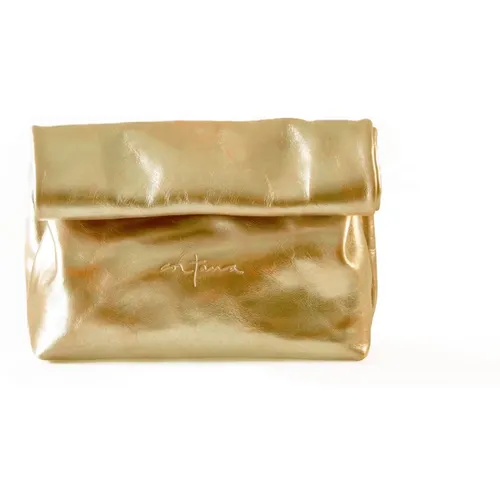 Foldable leather clutch in golden , female, Sizes: ONE SIZE - Cortana - Modalova