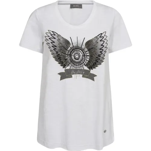 Embroidered Tee with V-Neck , female, Sizes: S, L, M, XL, XS - MOS MOSH - Modalova