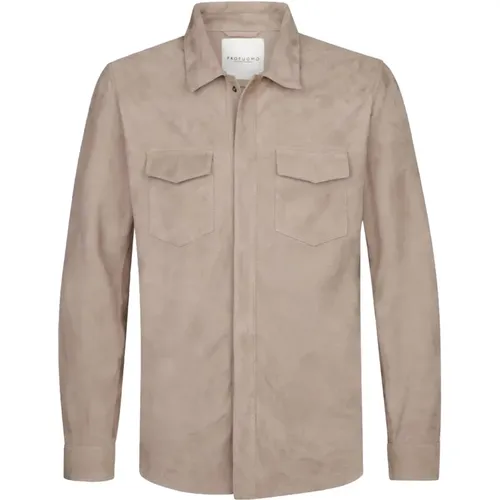 Taupe Wildleder Hemdjacke , Herren, Größe: 2XL - Profuomo - Modalova