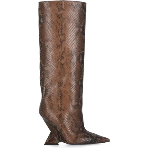 Leather Animalier Boots with Geometric Heel , female, Sizes: 4 1/2 UK, 5 1/2 UK, 5 UK, 3 UK, 4 UK - The Attico - Modalova