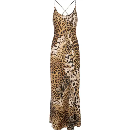 Leopard Print Silk Midi Dress , female, Sizes: 2XS, S, XS - Roberto Cavalli - Modalova