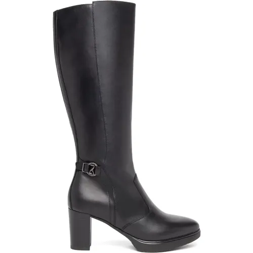 Schwarze Italienische Stiefel mit Metall-Details , Damen, Größe: 35 EU - Nerogiardini - Modalova