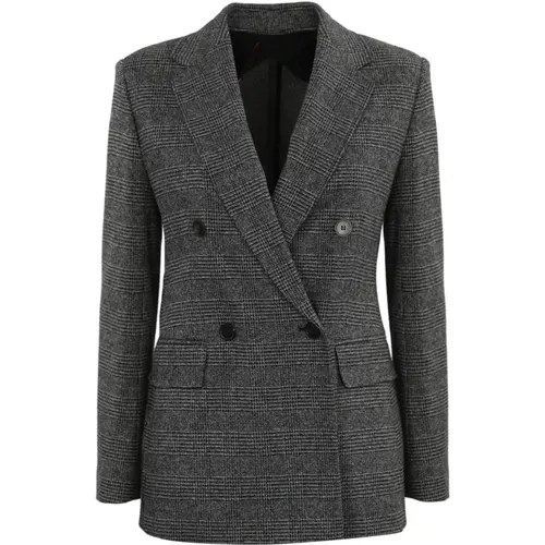 Graue doppelreihige Baumwollmischungsjacke , Damen, Größe: 2XS - Max Mara Studio - Modalova