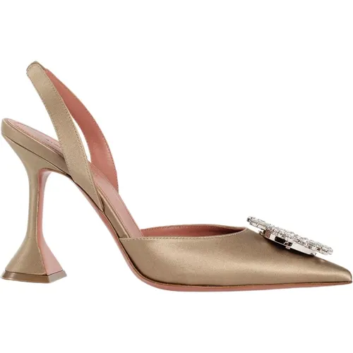 Crystal Brooch Slingback Satin Heels , female, Sizes: 3 UK, 3 1/2 UK - Amina Muaddi - Modalova