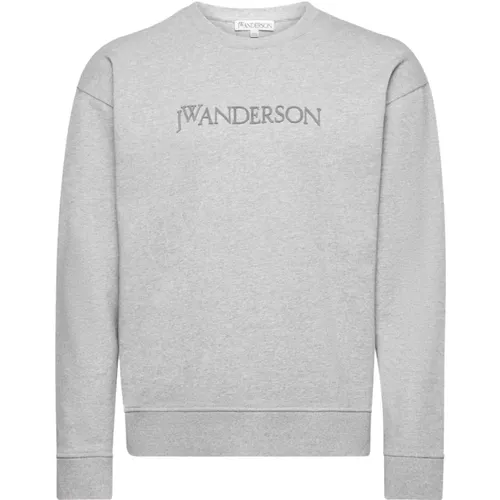 Grauer Crew Neck Pullover mit Logo , Herren, Größe: L - JW Anderson - Modalova