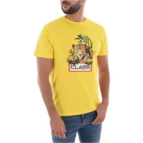 Gelbes Logo Print T-Shirt , Herren, Größe: M - Cavalli Class - Modalova