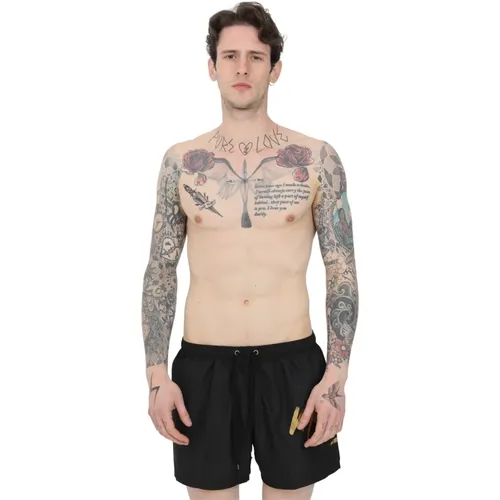 Beach Shorts with Golden Logo Detail , male, Sizes: XS - Moschino - Modalova