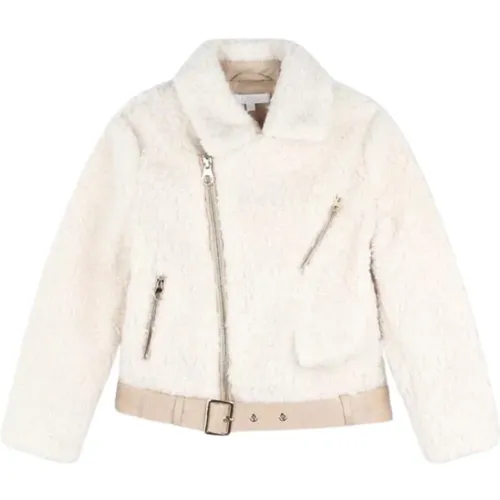 Cremefarbene Sherpa Bikerjacke mit Reißverschluss - Chloé - Modalova