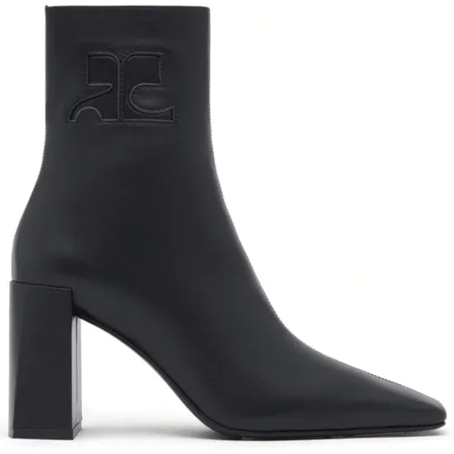 Schwarze Leder-Logo-Stiefel , Damen, Größe: 40 EU - Courrèges - Modalova