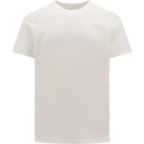 Weiße gerippte T-Shirt mit Logo Patch,T-Shirts - Courrèges - Modalova