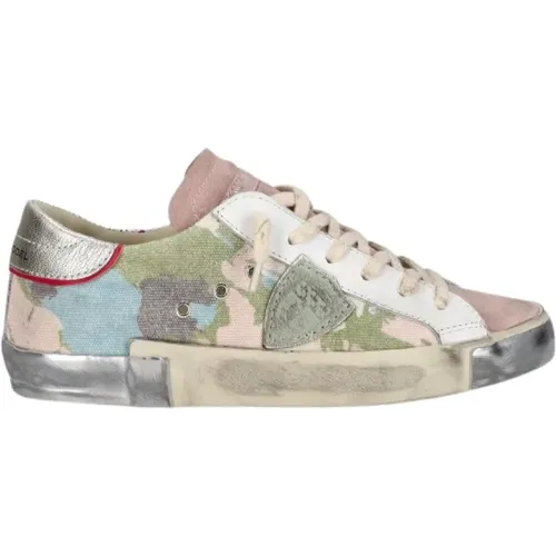 Camouflage Leinwand Sneakers mit Glamourösen Details , Damen, Größe: 36 EU - Philippe Model - Modalova