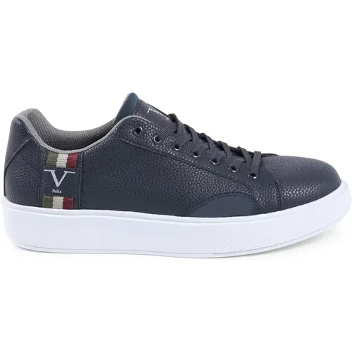Navy Synthetic Leather Sneaker , male, Sizes: 9 UK, 5 UK, 8 UK, 7 UK, 12 UK, 10 UK, 11 UK, 6 UK - 19v69 Italia - Modalova