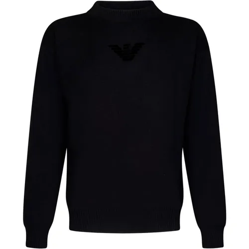 Schwarzer Pullover mit gerippten Details , Herren, Größe: S - Emporio Armani - Modalova