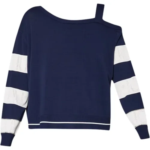 Blue Striped Drop Shoulder Sweater , female, Sizes: M - Liu Jo - Modalova