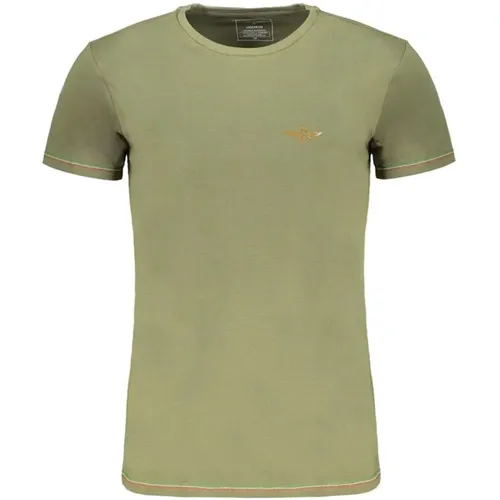 Grünes Baumwoll-T-Shirt mit Print-Logo , Herren, Größe: L - aeronautica militare - Modalova