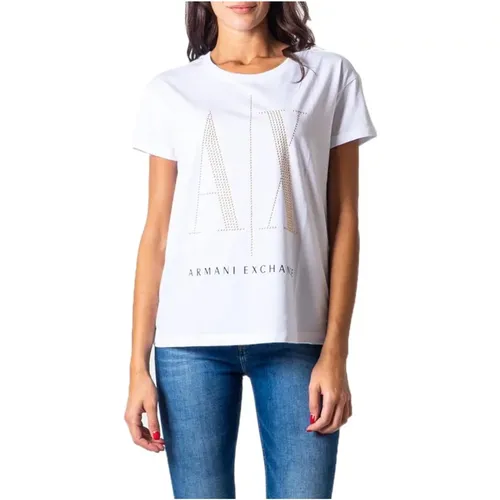 Elegantes Baumwoll-T-Shirt Damenkollektion , Damen, Größe: XS - Armani Exchange - Modalova