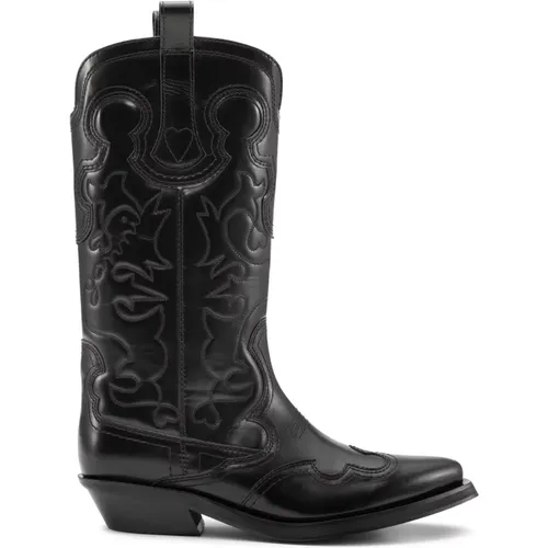 Embroidered Western Mid-Calf Boots , female, Sizes: 7 UK, 6 UK, 8 UK, 3 UK, 5 UK - Ganni - Modalova