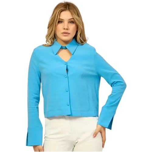 Ozeanblaue Crop Bluse mit Knöpfen , Damen, Größe: XL - Jijil - Modalova