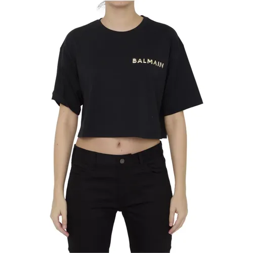 Cropped Crewneck T-Shirt Ss24 , female, Sizes: M - Balmain - Modalova