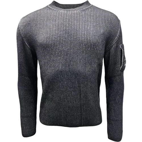 Rib Knit Crew Neck Sweater Black-Taupe , male, Sizes: M, XL, S - C.P. Company - Modalova