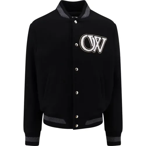 Wool Bomber Jacket with Iconic Embroidery , male, Sizes: L, M - Off White - Modalova