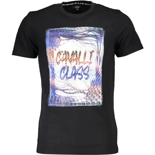 Schwarzes Baumwoll-T-Shirt mit Druck-Logo , Herren, Größe: M - Cavalli Class - Modalova