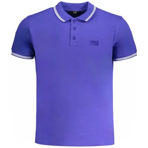 Blau Baumwoll-Poloshirt mit Stickerei , Herren, Größe: L - Cavalli Class - Modalova