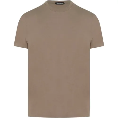 Khaki Lyocell Cotton T-Shirt , male, Sizes: L - Tom Ford - Modalova