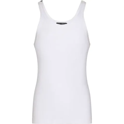 Geripptes Tanktop Weiß , Herren, Größe: S - Dolce & Gabbana - Modalova