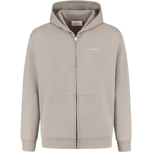 Signature Zip-Up Hoodie Grey Men , male, Sizes: M, L, XL - Pure Path - Modalova