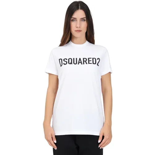 Weißes T-Shirt mit Maxi-Logo-Print , Damen, Größe: L - Dsquared2 - Modalova