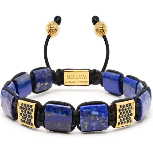 The CZ Flatbead Collection - Blue Lapis and Black CZ , male, Sizes: XL, 2XL, M, L - Nialaya - Modalova