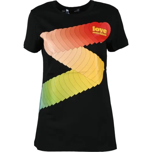 Schwarzes Baumwoll-T-Shirt für Frauen , Damen, Größe: L - Love Moschino - Modalova