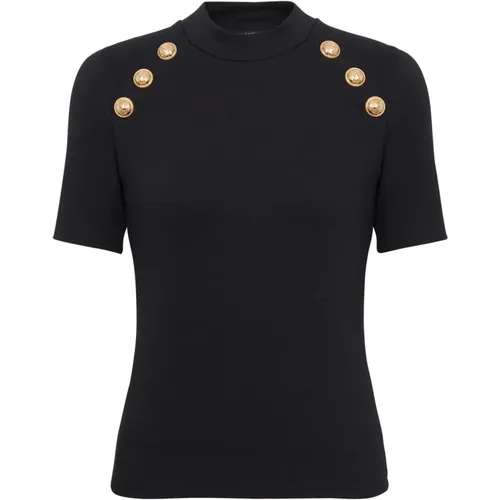 Button knit T-shirt , female, Sizes: S - Balmain - Modalova