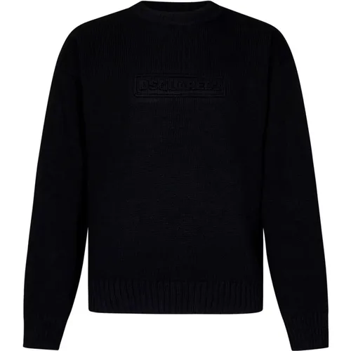 Schwarzer Pullover mit Jacquard-Logo - Dsquared2 - Modalova